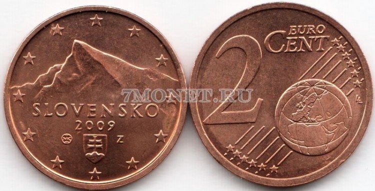 монета Словакия 2 евроцента 2009 год