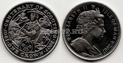 монета Остров Мэн 1 крона 2007 год 100-летие скаутинга
