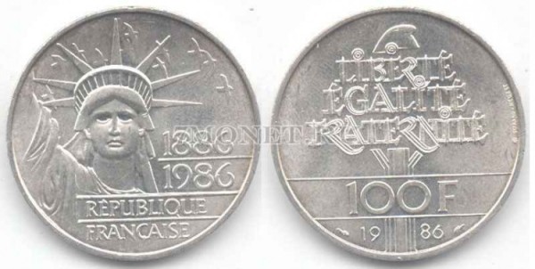 монета Франция 100 франков 1986 год