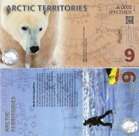  банкнота-образец Арктика 9 долларов 2012 год Белый медведь