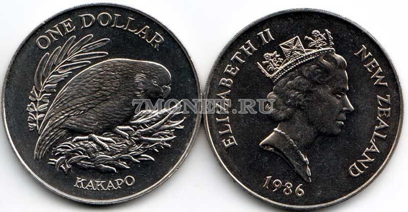монета Новая Зеландия 1 доллар 1986 год Какапо (Совиный Попугай)