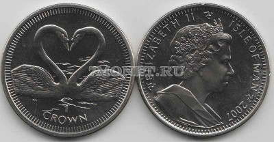 монета Остров Мэн 1 крона 2007 год лебеди
