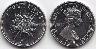 монета Гибралтар 5 пенсов 2015 год