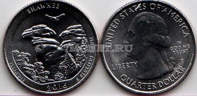 США 25 центов 2016Р год штат Иллинойс, Национальный лес Шони, 31-й