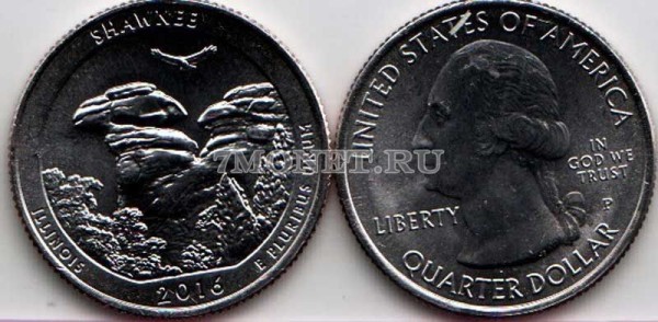 США 25 центов 2016Р год штат Иллинойс, Национальный лес Шони, 31-й