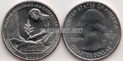 США 25 центов 2020Р год Вермонт Национальный исторический парк Рокфеллера, 54-й