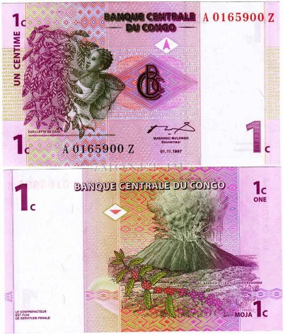 бона Конго 1 сантим 1997 год