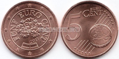 монета Австрия 5 евроцентов 2017 год