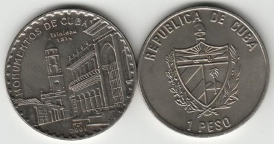 монета Куба 1 песо 2001 год Церковь Святой Троицы, Тринидад