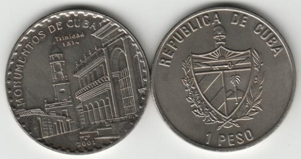 монета Куба 1 песо 2001 год Церковь Святой Троицы, Тринидад