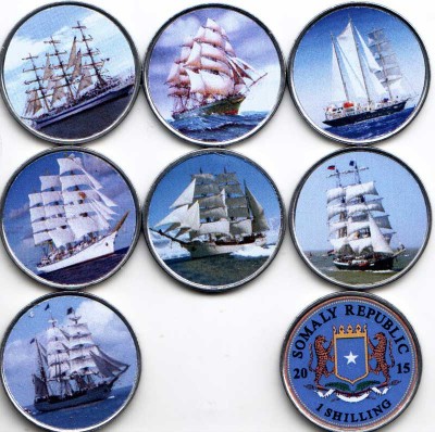 Сомали набор из 7-ми монет 2015 год Парусники