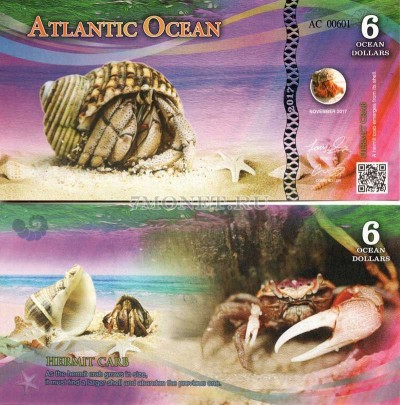 бона Атлантический океан 6 долларов 2017 год Сухопутный краб отшельник