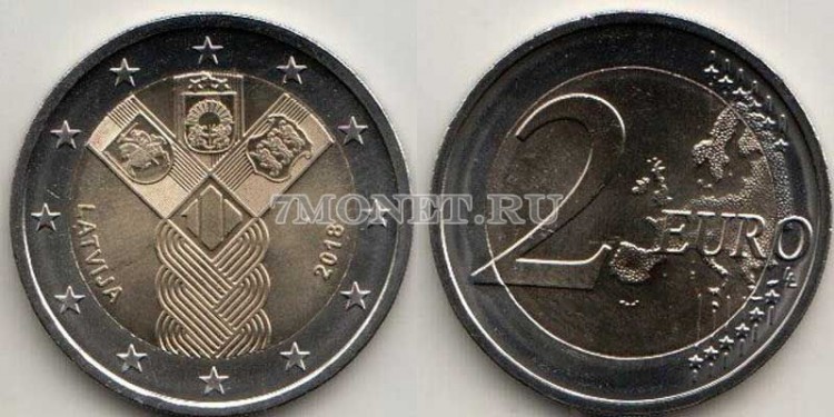 монета Латвия 2 евро  2018 год 100 лет  независимости