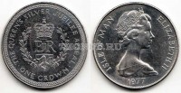 монета Остров Мэн 1 крона 1977 год серебряный юбилей Елизаветы II - монограмма