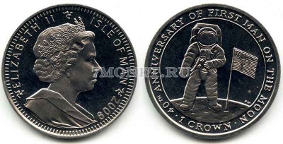 монета Остров Мэн 1 крона 2009 40 лет годовщина высадки человека на Луну
