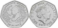 монета Великобритания 50 пенсов 2019 год Шерлок Холмс