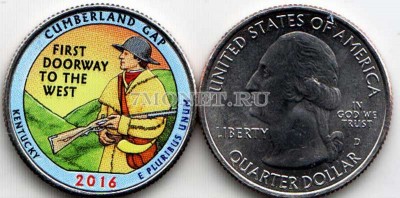 США 25 центов 2016Р год штат Кентукки, Национальный исторический парк Камберл...