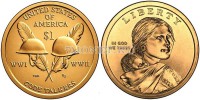 монета США 1 доллар 2016Р год Радисты-шифровальщики Первой и Второй мировых войн, годовой