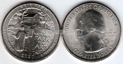 США 25 центов 2020Р год Коннектикут Национальный парк Вейр Фарм, 52-й