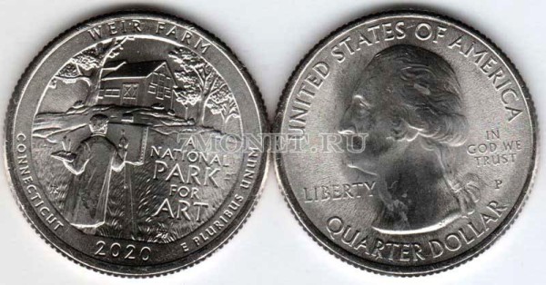 США 25 центов 2020Р год Коннектикут Национальный парк Вейр Фарм, 52-й