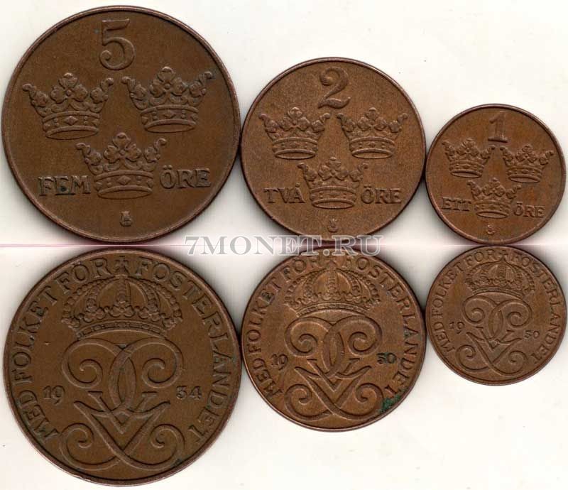 Швеция набор из 3-х монет 1934 - 1950 год