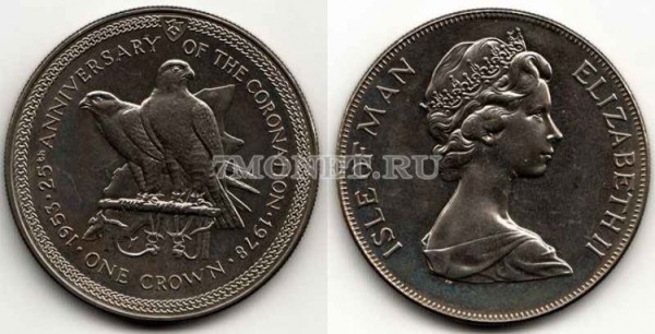 монета Остров Мэн 1 крона 1978 год 25-летие коронации Королевы Елизаветы II