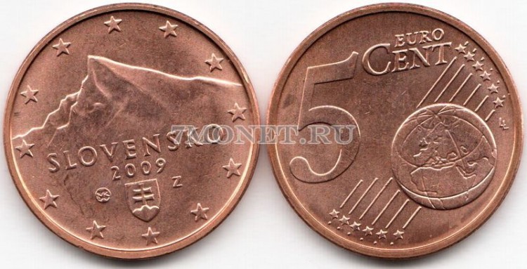 монета Словакия 5 евроцентов 2009 год