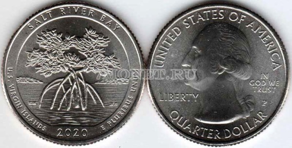 США 25 центов 2020Р год  Виргинские острова Заповедник Солт Ривер Бей, 53-й