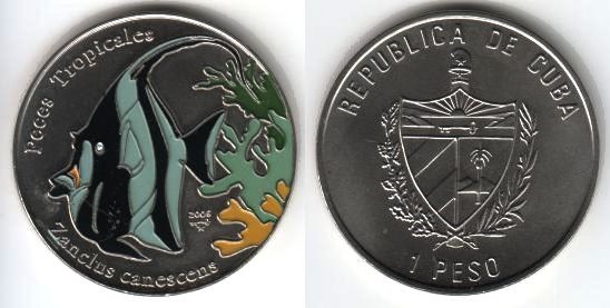 монета Куба 1 песо 2006 год Рыба Рогатый занкл