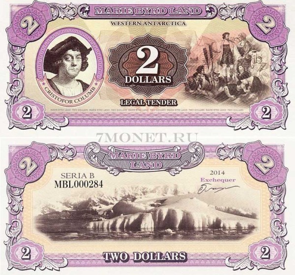 бона Земля Мэри Бэрд 2 доллара 2014 год Христофор Колумб