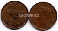 монета Великобритания 1 фартинг 1942 год Георг VI