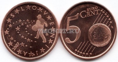 монета Словения 5 евроцентов 2007 год