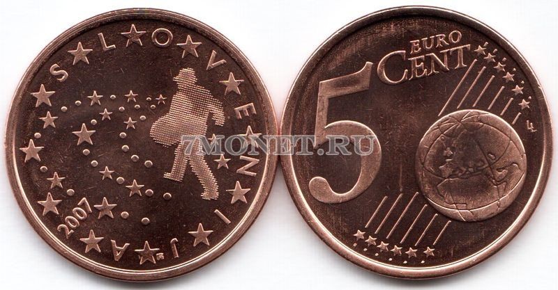 монета Словения 5 евроцентов 2007 год