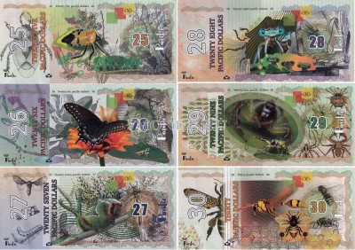 Тихий океан набор из 6-ти банкнот 2018 год Насекомые