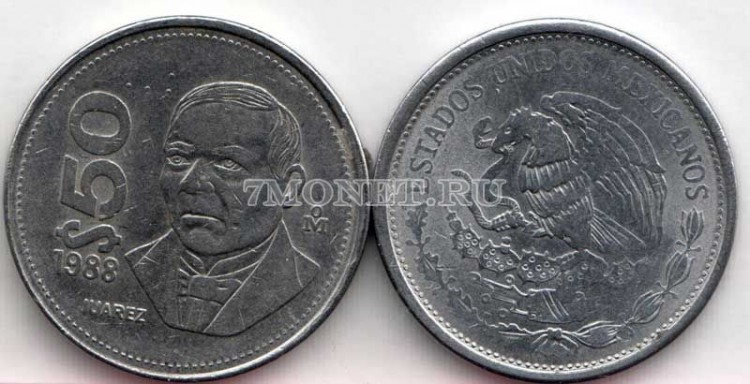 монета Мексика 50 песо 1988-1992 год