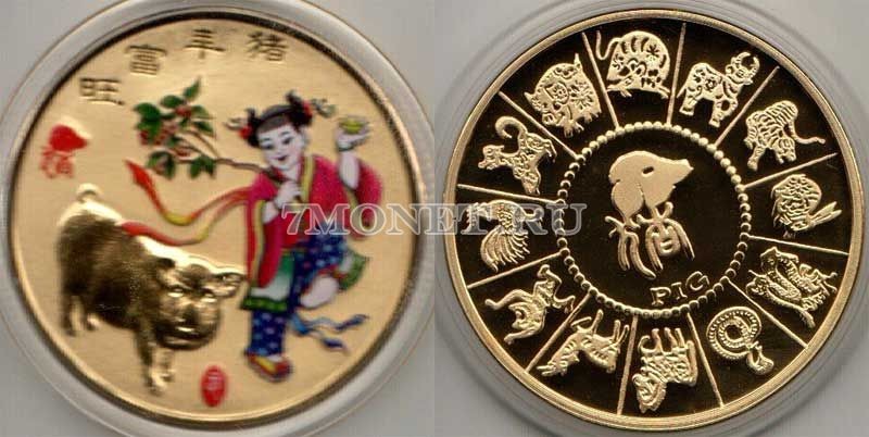 Китай монетовидный жетон Год Свиньи, желтый металл