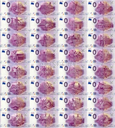 0 евро 2018 год набор из 32-х сувенирных банкнот Чемпионат мира по футболу 2018