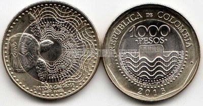 монета Колумбия 1000 песо 2013 год черепаха