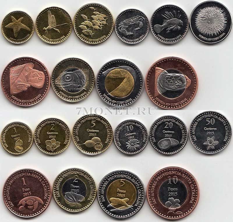 Сан-Андрес-и-Провиденсия набор из 10-ти монет 2015 год Животные