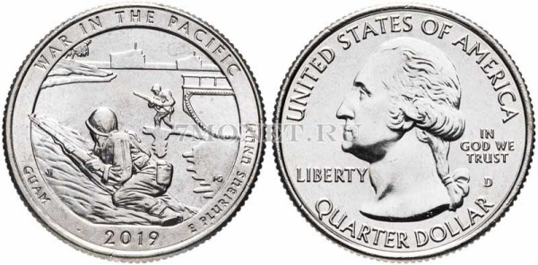 США 25 центов 2019D Гуам Национальный исторический парк Война на Тихом океане, 48-й