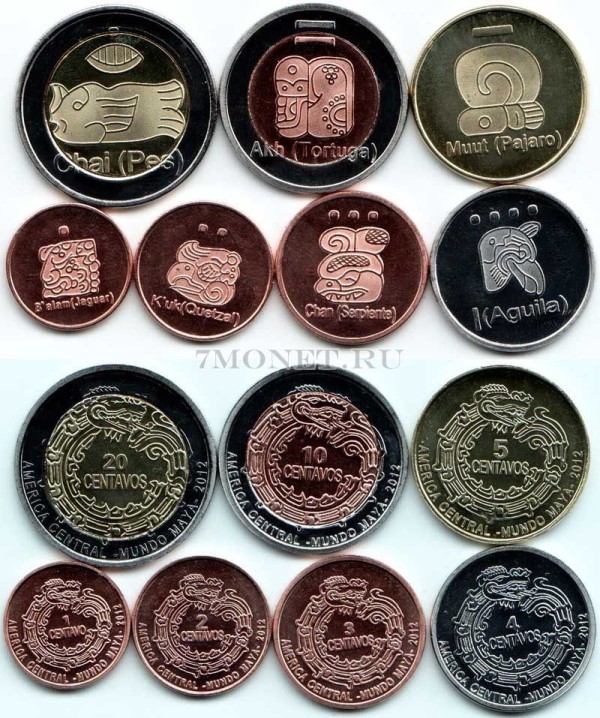 Майя набор из 7-ми монетовидных жетонов 2012 год