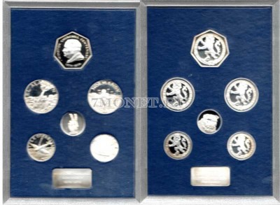 Великобритания набор из 7-ми серебряных жетонов "Уинстон Черчилль 1874-1...