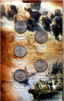 Набор монет США достоинством в 5 центов "Путешествие на Запад" в  капсульном альбоме