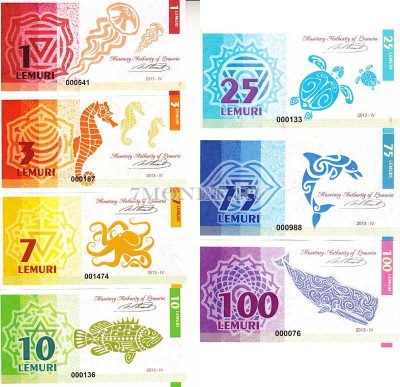 Лемурия набор из 7-ми банкнот 2013 год