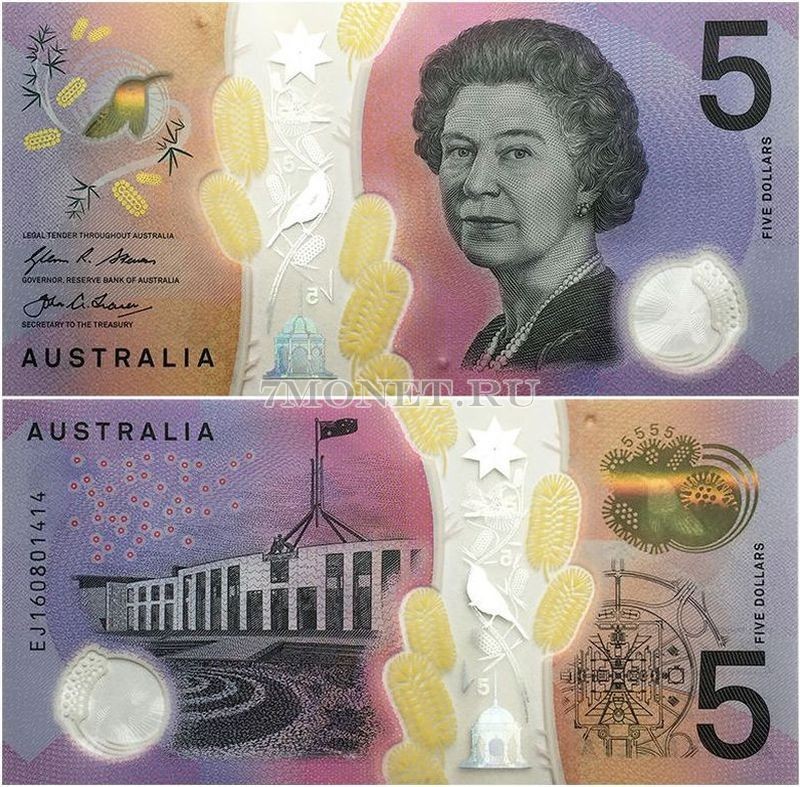 бона Австралия 5 долларов 2016 год пластик
