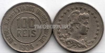 монета Бразилия 100 рейс 1934 год