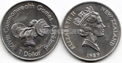 монета Новая Зеландия 1 доллар 1989 год серия "XIV Игры Содружества"...