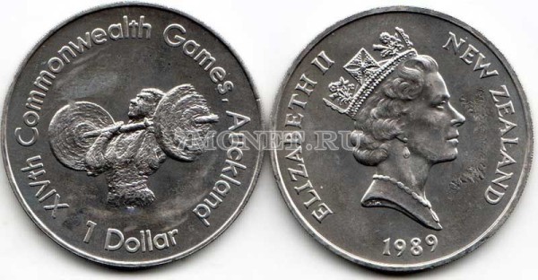 монета Новая Зеландия 1 доллар 1989 год серия "XIV Игры Содружества" - штанга