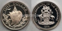 монета Багамы 1 доллар 1974 год Ракушка, серебро