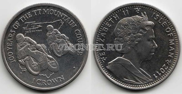 монета Остров Мэн 1 крона 2011 год 100-летие гонок на мотоцикле ТТ